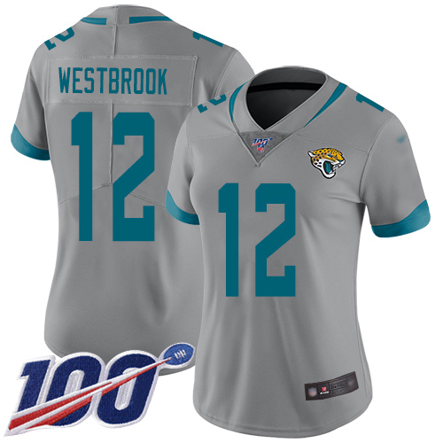 Nike Jacksonville Jaguars #12 Dede Westbrook Silver Women Stitched NFL Limited Inverted Legend 100th Season Jersey->women nfl jersey->Women Jersey